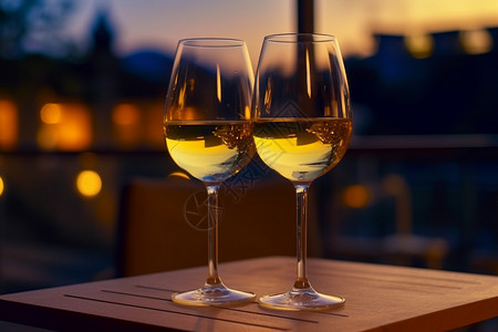 夜晚的两杯白葡萄酒图片图片素材