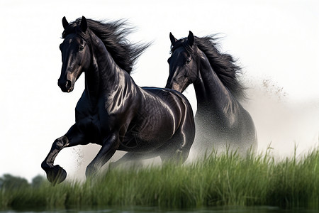 在草地上奔跑野马在草地驰骋设计图片