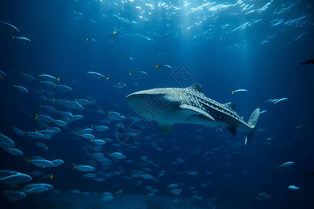 海洋中的鲸鲨和鱼群图片