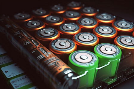整齐摆放的锂电池高清图片
