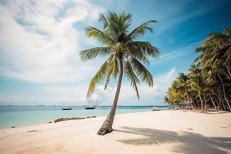 夏日沙滩上的椰子树图片