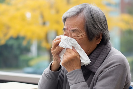 感冒流鼻涕得流感的老年人背景