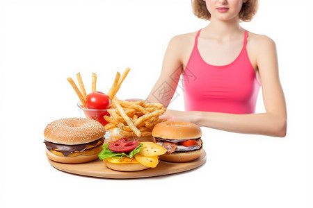 吃薯条女孩拒绝高热量食物的女性设计图片