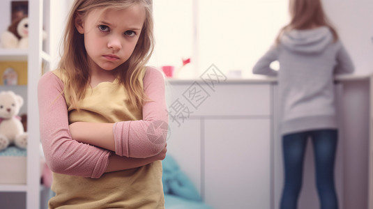 与父母吵架生气的小女孩图片
