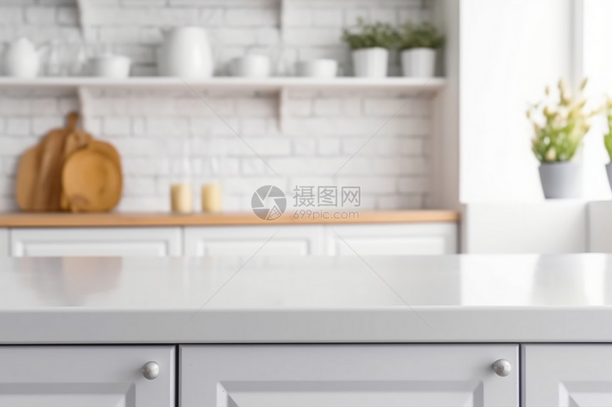 简约现代白色厨房台面设计图片