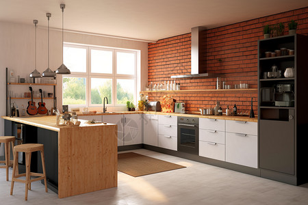 现代舒适厨房的内部场景图片