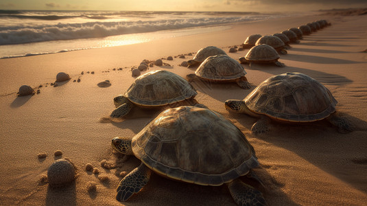 一群海龟在海滩上产卵图片