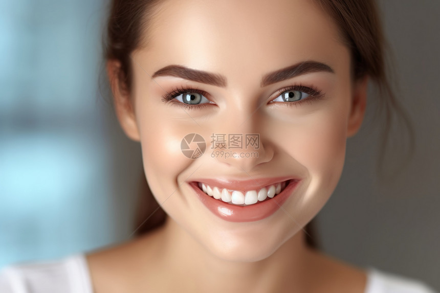 女人露出洁白的牙齿微笑图片
