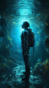 水下场景中的3D人类背景图片
