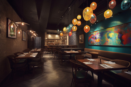 历史感的餐厅3D效果图背景图片