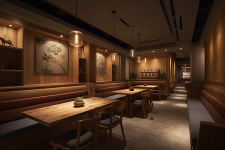 餐饮食堂餐厅休息区的3D效果图设计图片