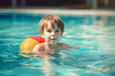 小男孩在游泳背景图片