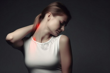 女人触摸颈部和背部疼痛图片