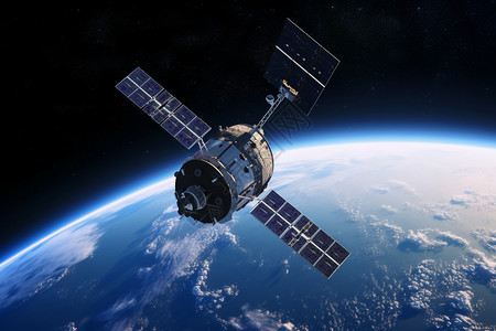 通信卫星环绕地球3D场景背景图片