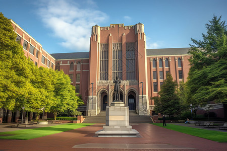 西雅图华盛顿大学的老建筑毕业季高清图片素材