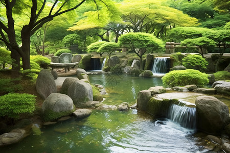 日式园林水流图片