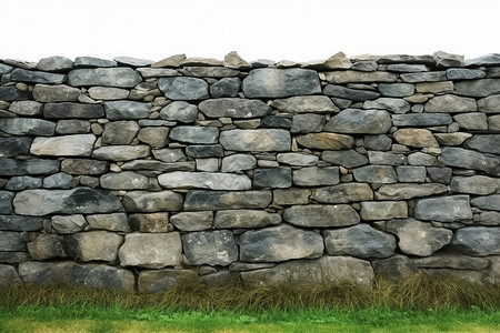 石头墙面与绿色草地背景图片