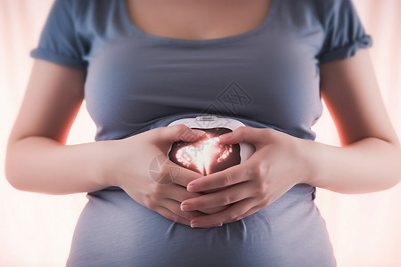 超声波导入孕妇抱着她的超声波照片背景