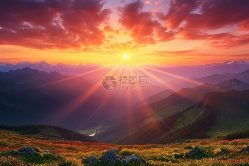 日落山中美景图片