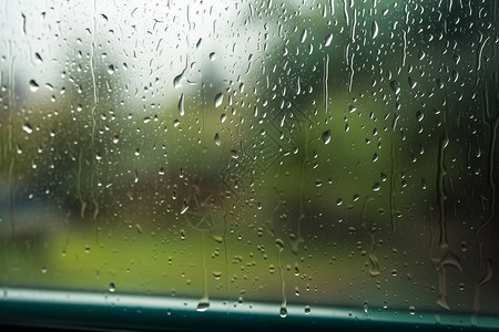 窗户上风景窗外玻璃上的雨滴背景