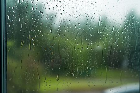 窗户上风景窗玻璃上的雨滴背景