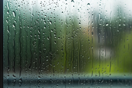 窗户上风景夏天窗玻璃上的雨滴背景