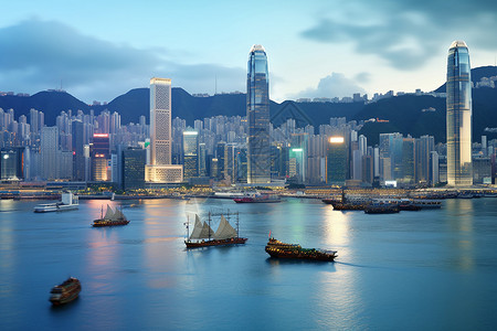 维多利亚港的夜景香港维多利亚港迷人夜景背景