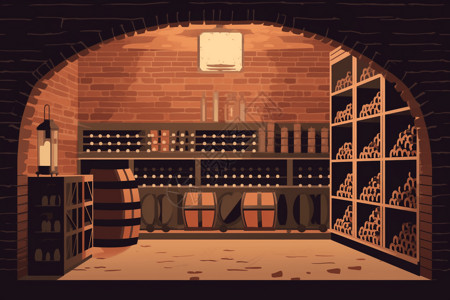 葡萄酒陈列酒窖里的酒架插画