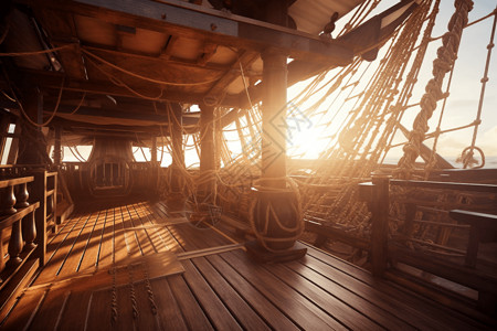 阳光照射的甲板图片