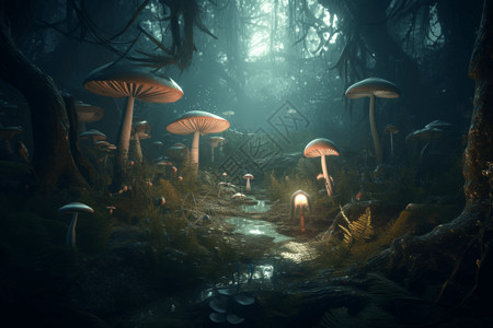 向往魔法森林魔法森林里的蘑菇设计图片