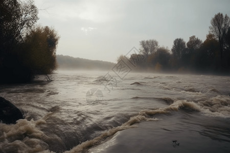 防灾减灾宣传河流汹涌的洪水背景