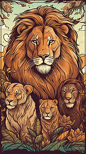 狮子和它的家人背景图片