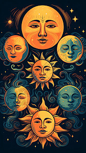 太阳月亮和星星素材背景图片