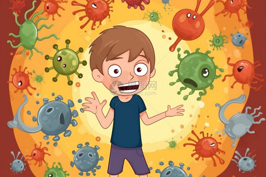 被细菌包围的男孩图片