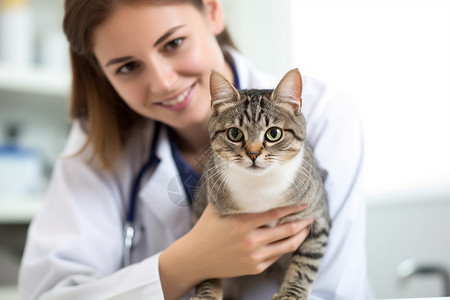 女兽医与小猫背景图片