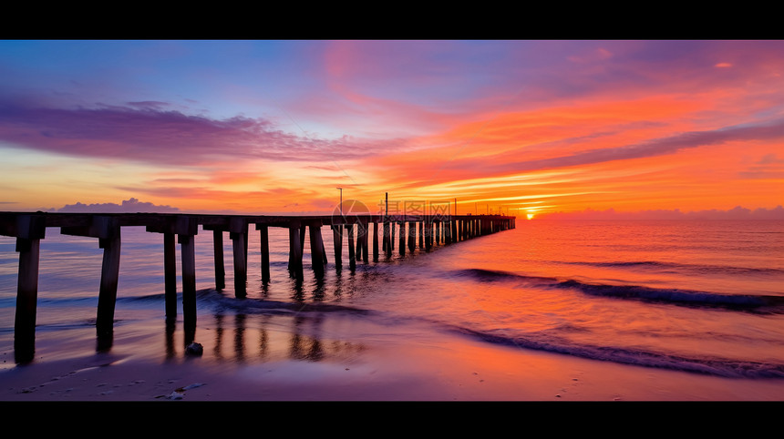 海边美丽的日落全景图片
