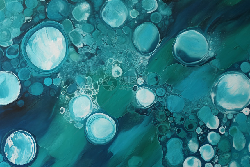 水蓝色气泡丙烯画图片