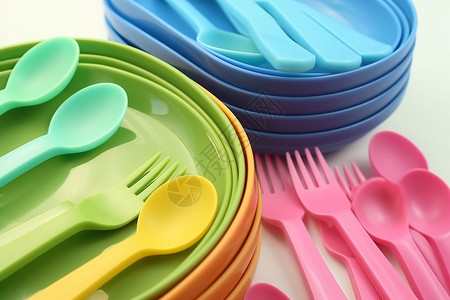 彩色餐具塑料餐具展示背景