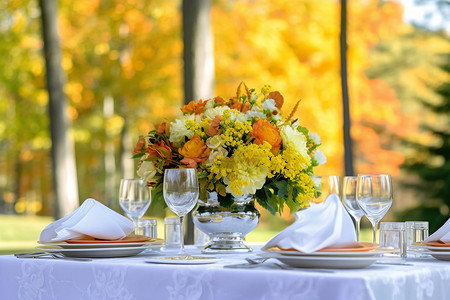 玻璃杯里插花唯美鲜花装饰的婚礼餐桌背景