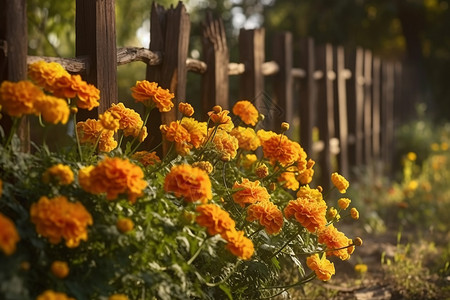 花园中向阳生长的金盏花背景图片