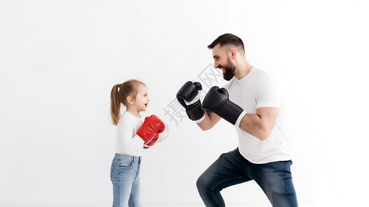 大女儿小女儿父亲训练小女儿拳击背景