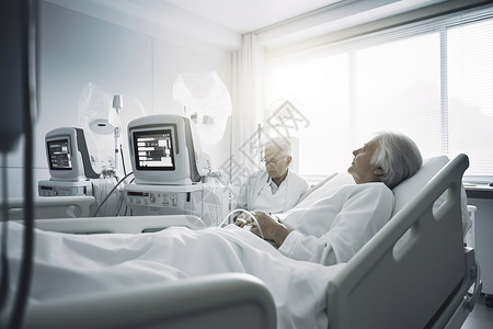 病床上的病人老人躺在医院病床上背景