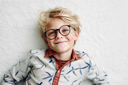 戴眼镜的小男子在微笑儿童高清图片素材