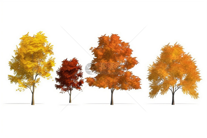 白色背景上的秋天树木图片