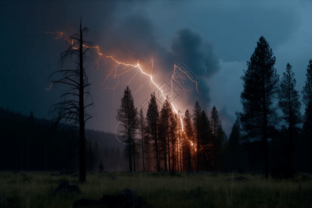 雷击使森林着火背景图片