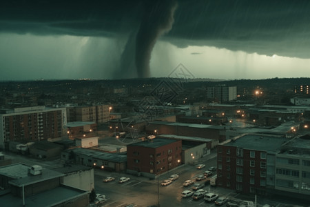 城市上空的龙卷风背景图片