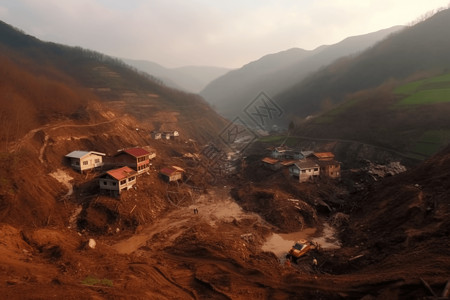 土地破坏山体滑坡掩埋村庄设计图片