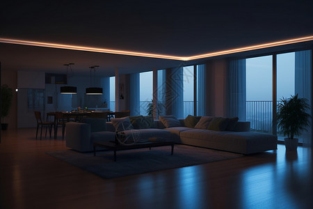 现代室内晚间3D效果图背景图片
