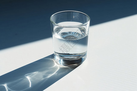 白色背景上玻璃水杯的反射图片