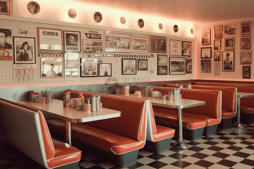 方格地板的复古快餐店图片
